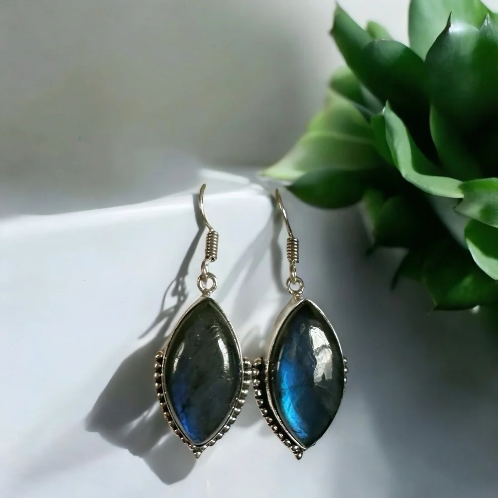 Natural Labradorite 925 Sterling Silver Earrings